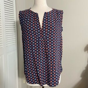 LOFT Rayon Medallions Cap Sleeve Tank Dark Blue Orange M Medium
